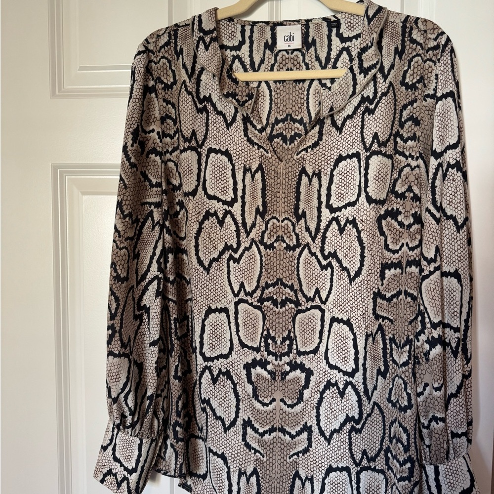 CAbi Black and Cream Snake Print Blouse Medium